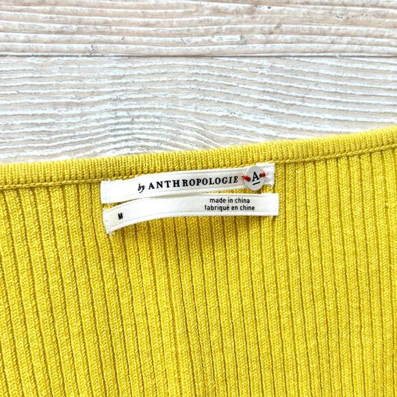 Anthropologie Sweetheart Ribbed Knit Sweater | Chartreuse Size‎ M - Picture 2 of 7